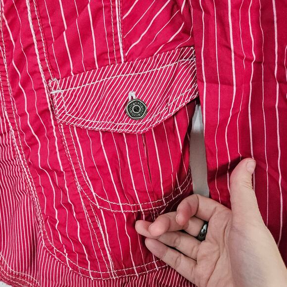 Stefanel Red White Stripped Ruffle Jacket Size 12 Large Button Front 100% Cotton - Picture 10 of 12